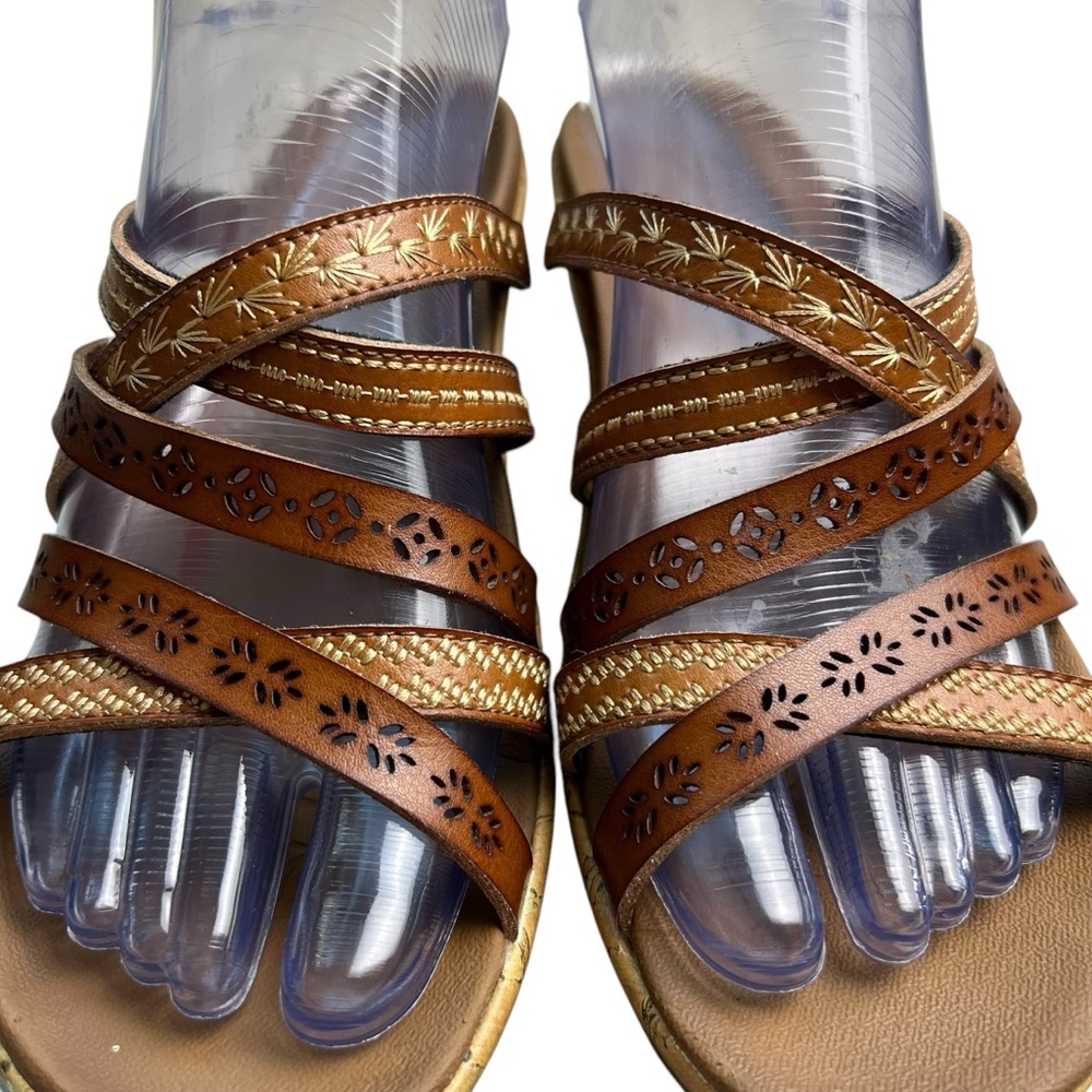 Skechers Beverlee Tiger Leather Strappy Size 6 Brown Cork Wedge Sandals - Picture 5 of 15